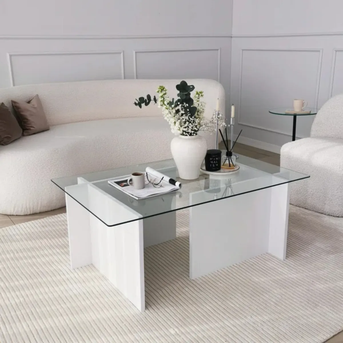 TU MESITA - Mesa de Centro Moderna con vidrio Mafer color Blanco TU MESITA