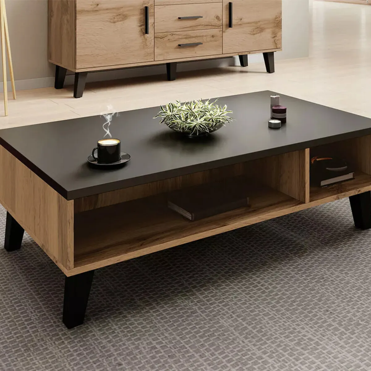 TU MESITA - Mesa de Centro Moderna Bobbie color NegroMacadamia TU MESITA