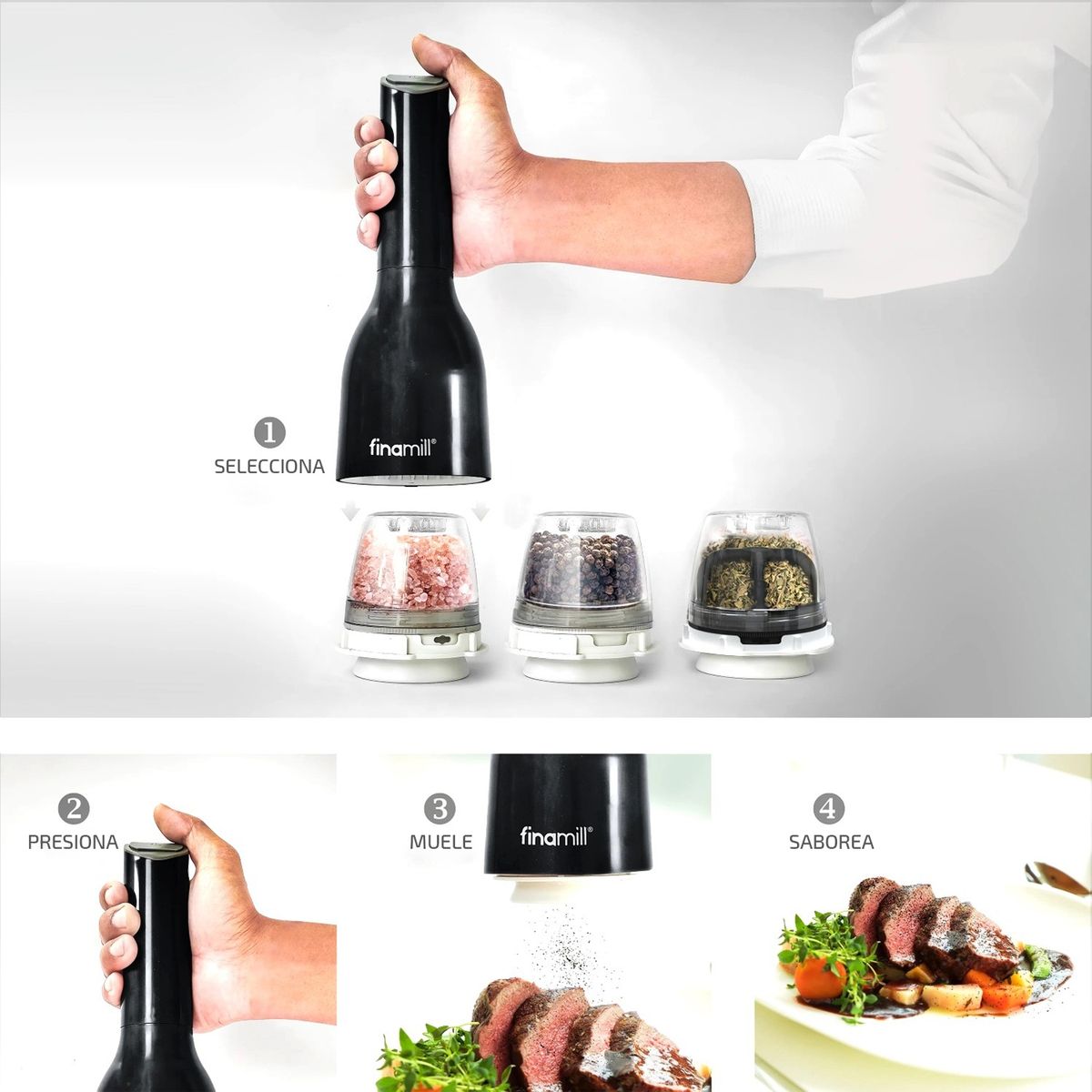 FINAMILL - Moledor de especias eléctrico Finamill negro