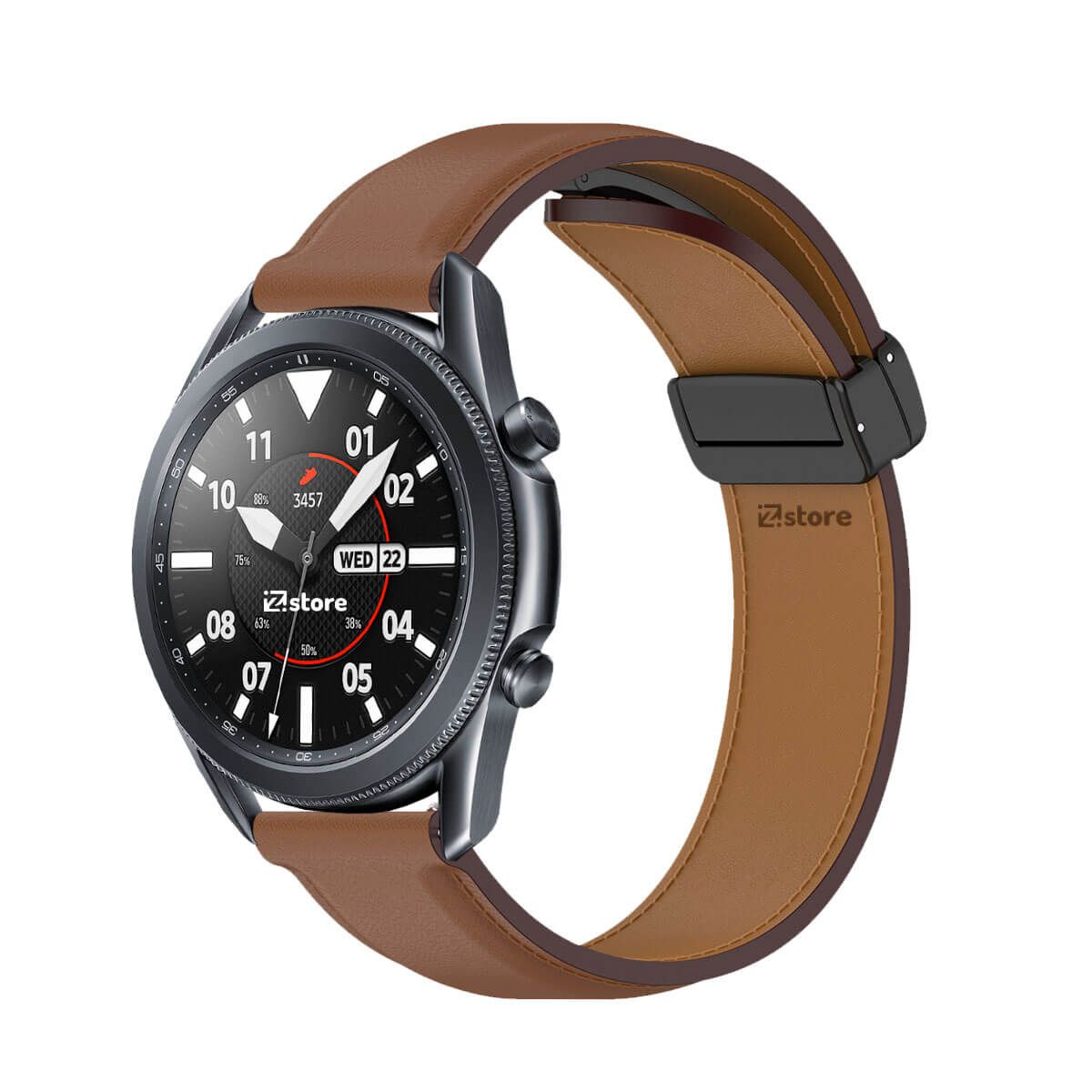 GENERICO - Correa de Cuero Para Samsung Galaxy Watch 3 45MM Magnético Marron