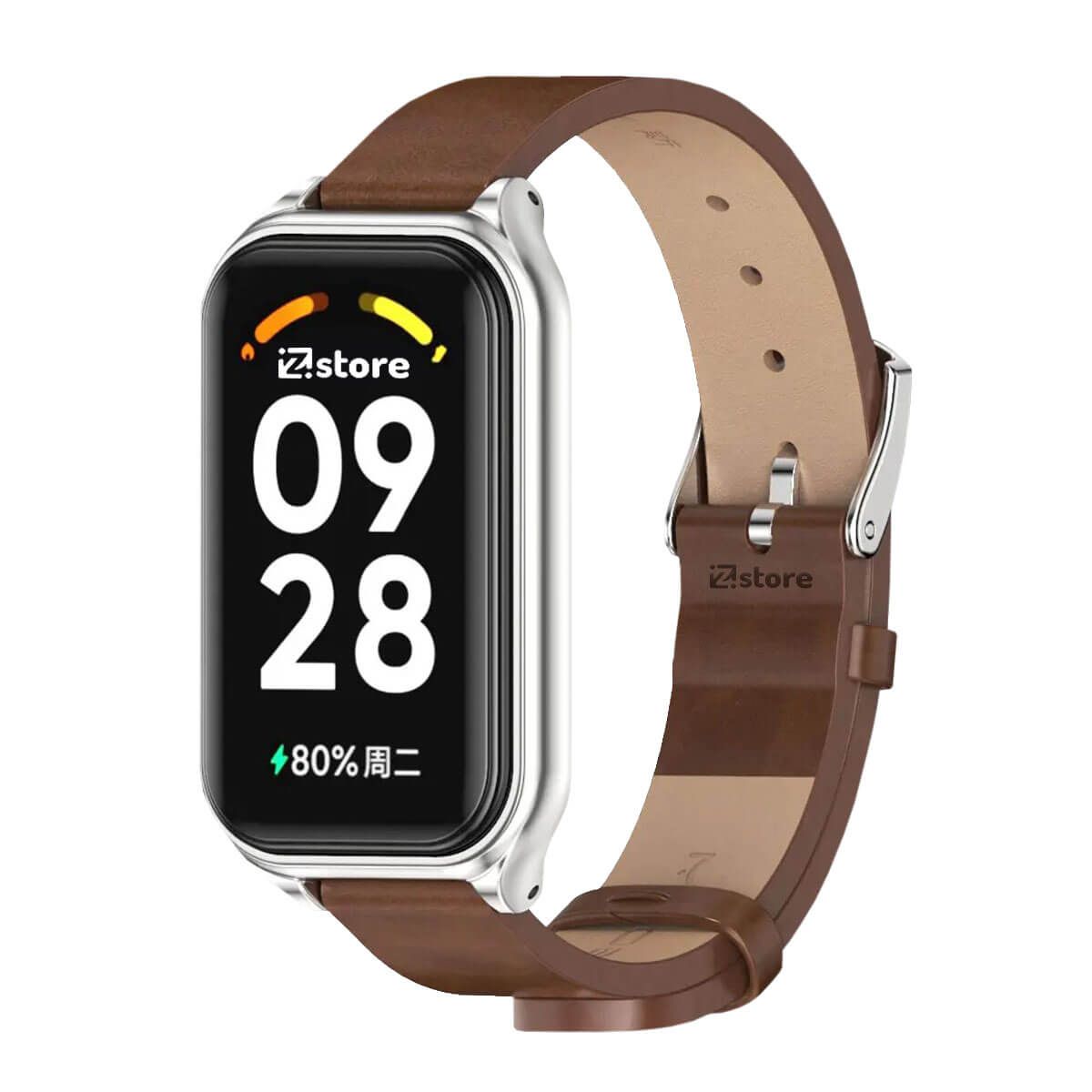 GENERICO - Correa de Cuero Para Redmi Band 2 de Microfibra PU Marron CM Silver