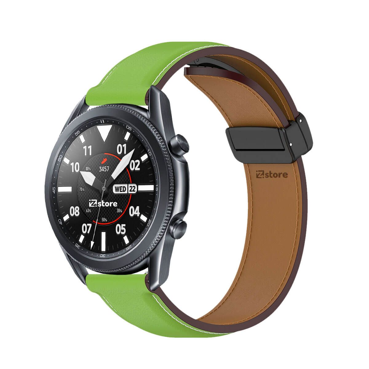 GENERICO - Correa de Cuero Para Samsung Galaxy Watch 3 45MM Magnético Verde