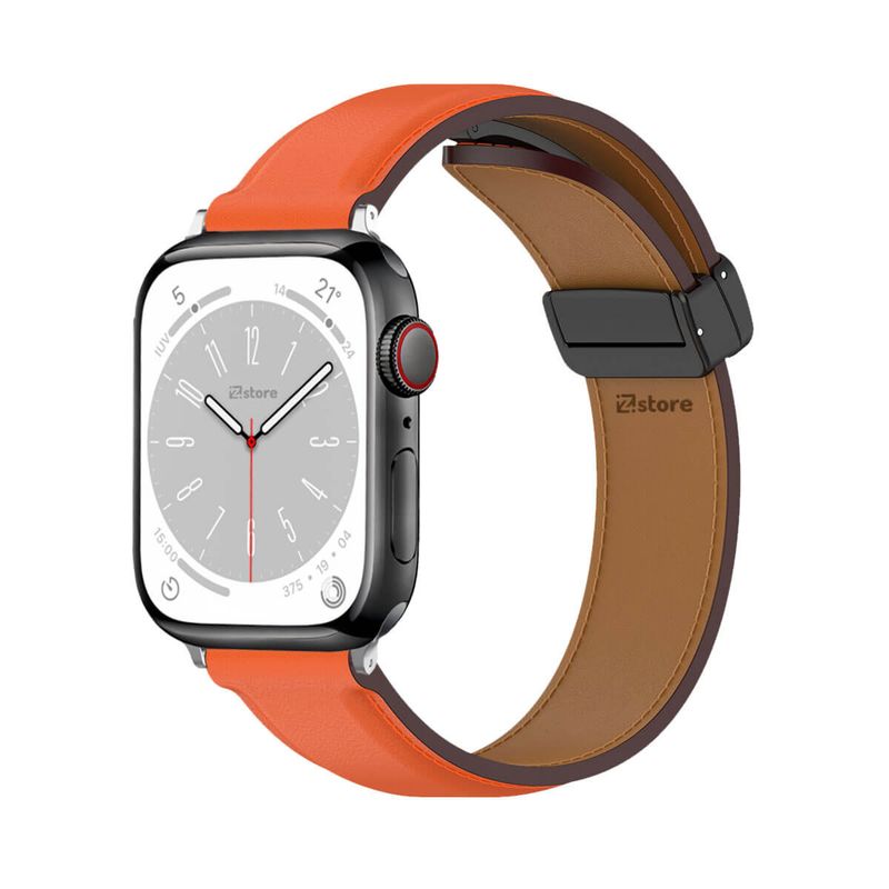 GENERICO - Correa De Cuero Para Apple Watch 42-44-45-49mm Naranja Gold Rose