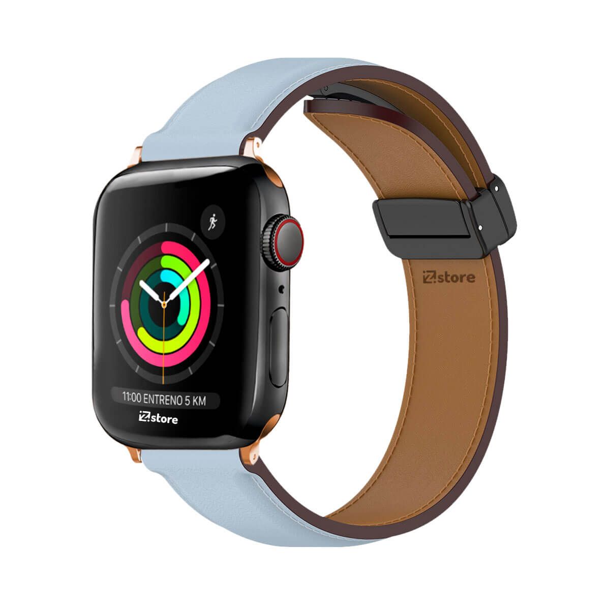 GENERICO - Correa De Cuero Para Apple Watch 38-40-41mm Celeste Gold Rose