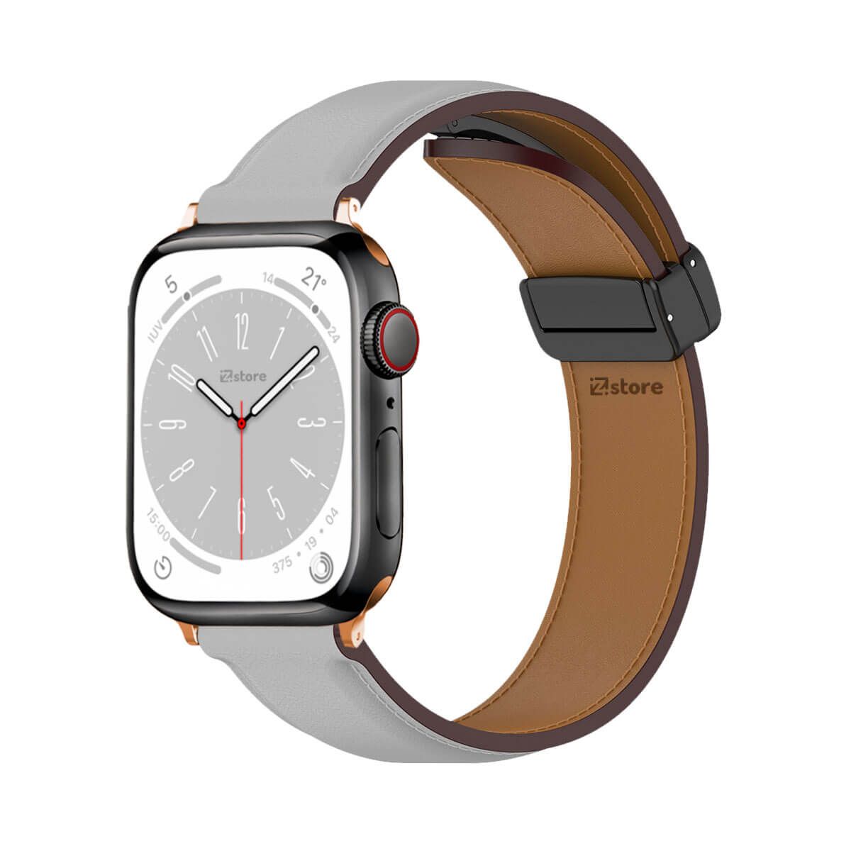 GENERICO - Correa De Cuero Para Apple Watch 42-44-45-49mm Gris Gold Rose