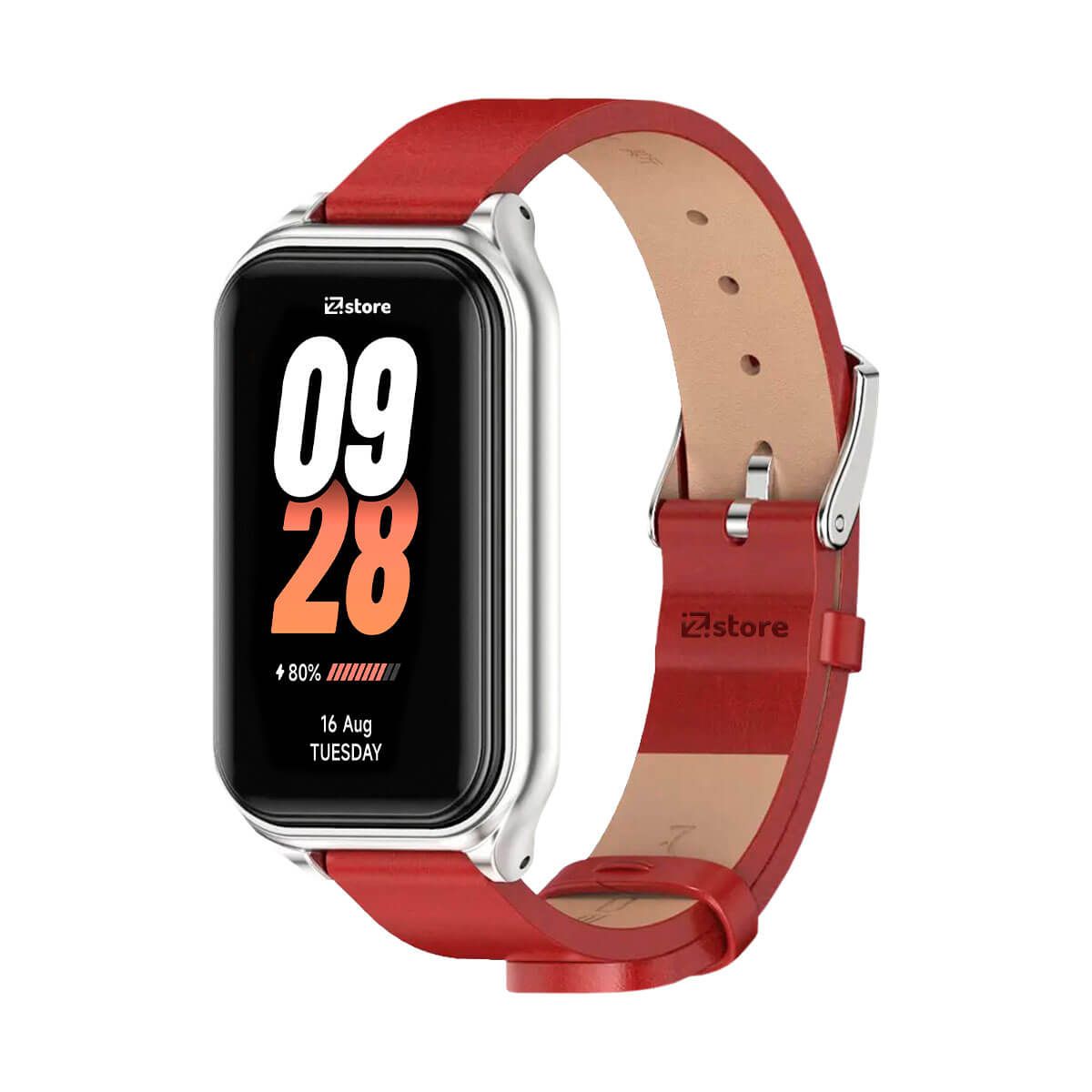 GENERICO - Correa de Cuero Para Xiaomi Mi Band 8 Active de Microfibra PU Rojo CM Silver