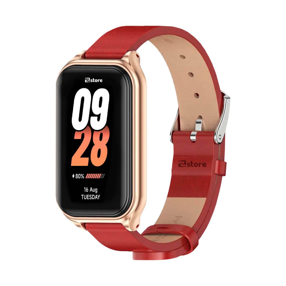 GENERICO - Correa de Cuero Para Xiaomi Mi Band 8 Active de Microfibra PU Rojo CM Gold Rose