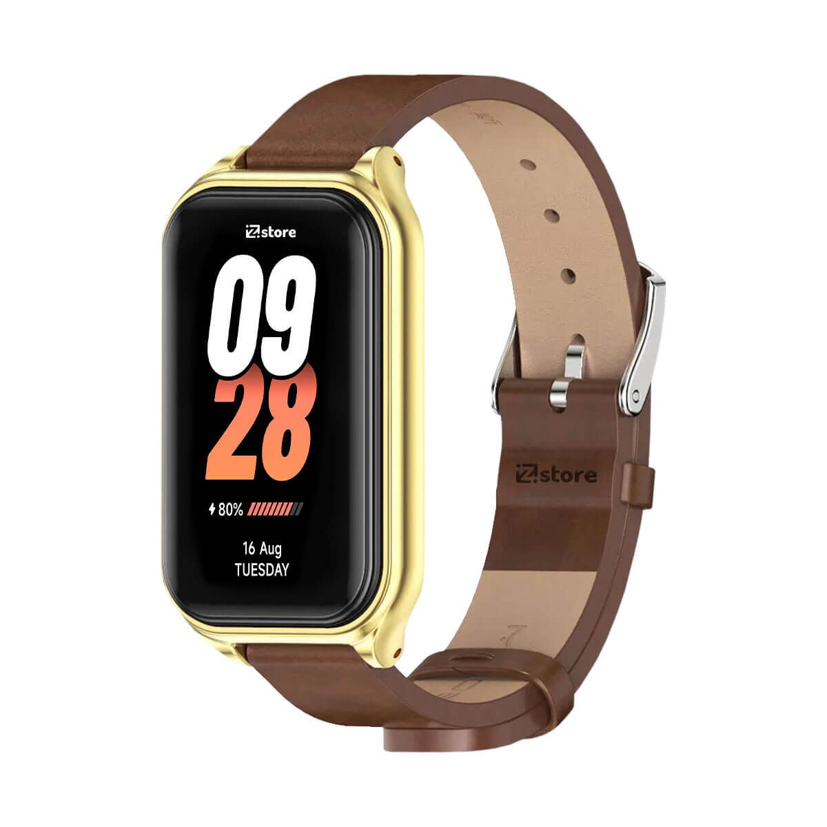 GENERICO - Correa de Cuero Para Xiaomi Mi Band 8 Active de Microfibra PU Marron CM Gold