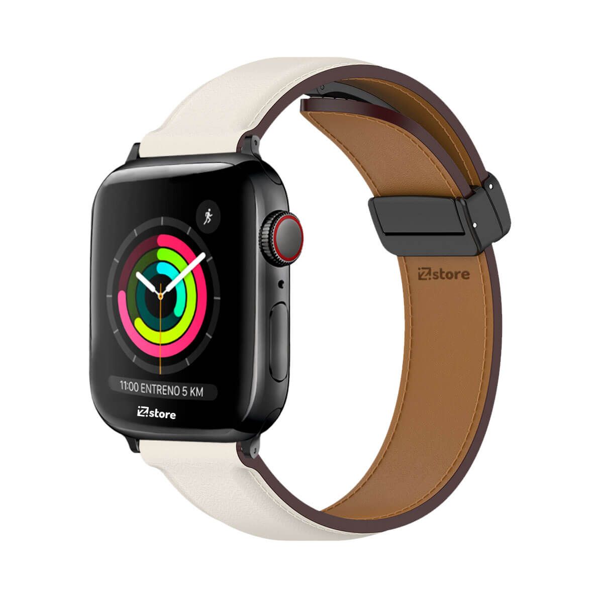 GENERICO - Correa De Cuero Para Apple Watch 38-40-41mm Crema Black
