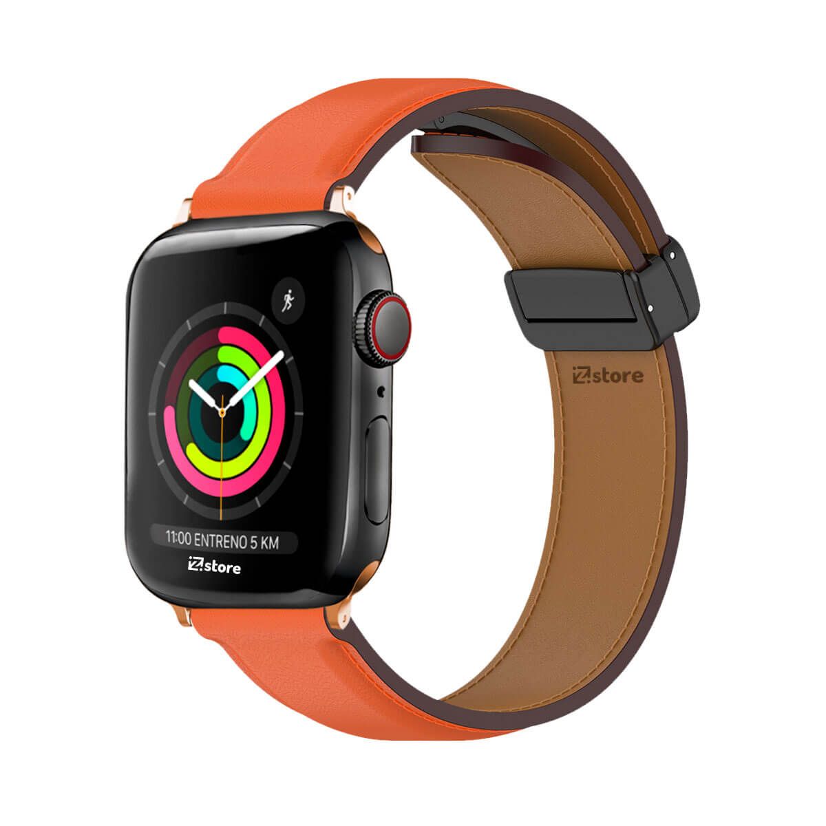 GENERICO - Correa De Cuero Para Apple Watch 38-40-41mm Naranja Gold Rose