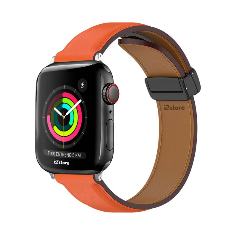 GENERICO - Correa De Cuero Para Apple Watch 38-40-41mm Naranja Silver