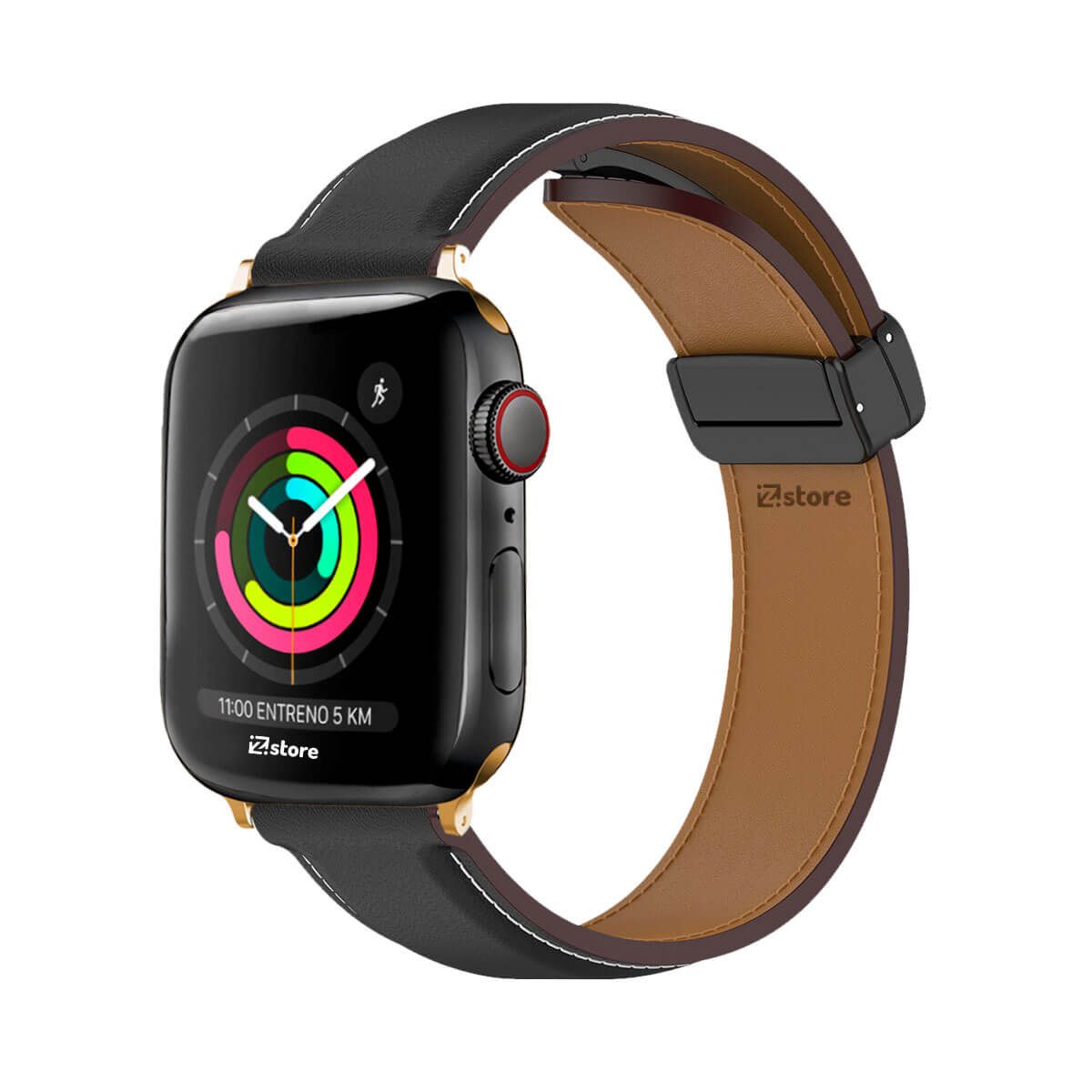 GENERICO - Correa De Cuero Para Apple Watch 38-40-41mm Negro Gold