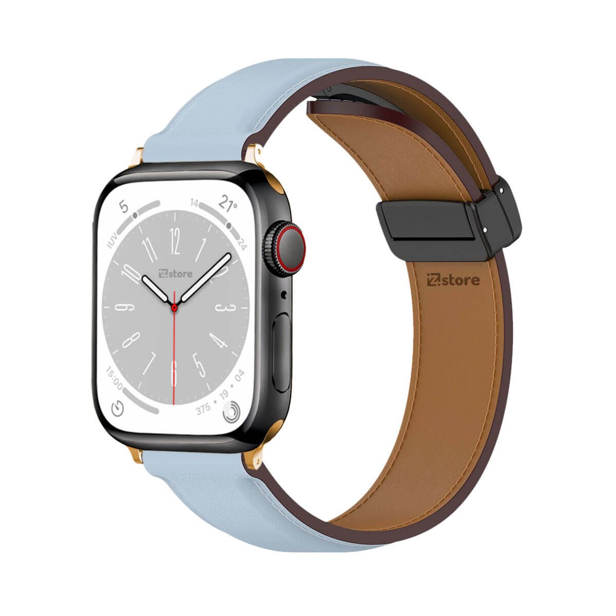 GENERICO - Correa De Cuero Para Apple Watch 42-44-45-49mm Celeste Gold