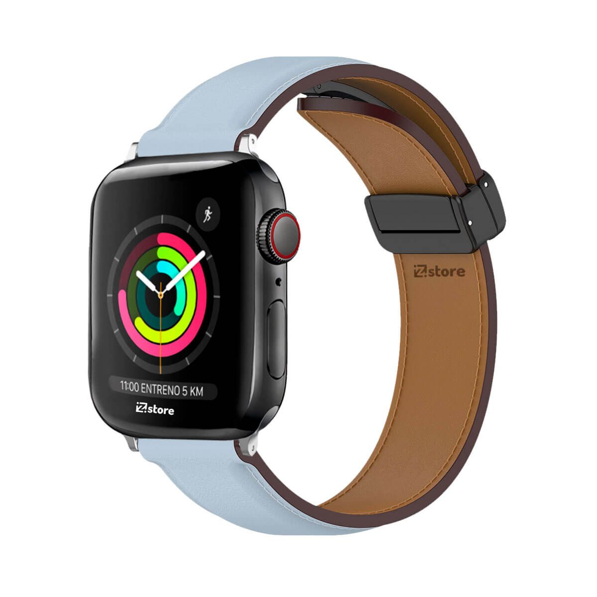 GENERICO - Correa De Cuero Para Apple Watch 38-40-41mm Celeste Silver