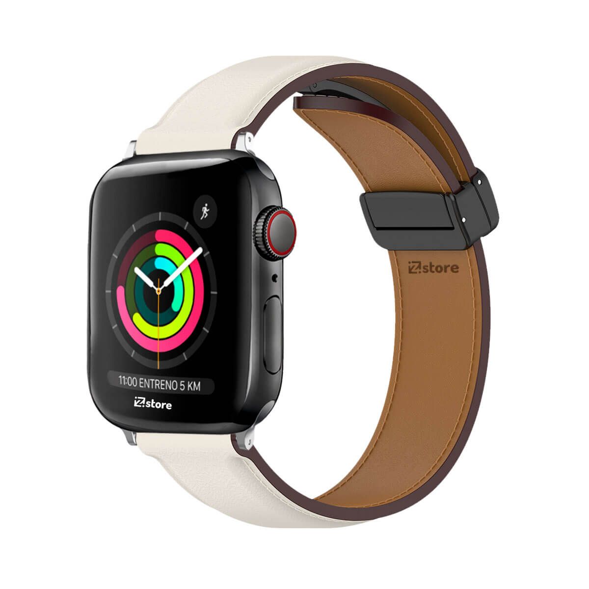 GENERICO - Correa De Cuero Para Apple Watch 38-40-41mm Crema Silver