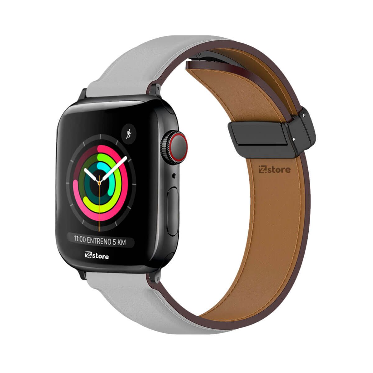 GENERICO - Correa De Cuero Para Apple Watch 38-40-41mm Gris Black