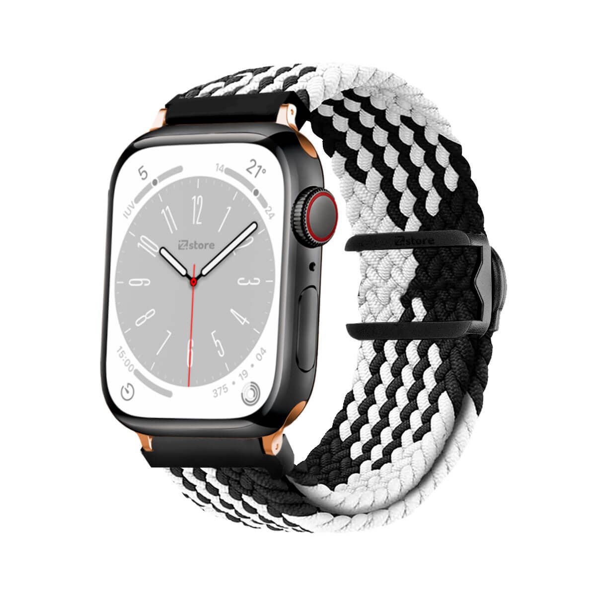 GENERICO - Correas de Nylon Para Apple Watch 38-40-41mm Negro Bicolor Gold Rose