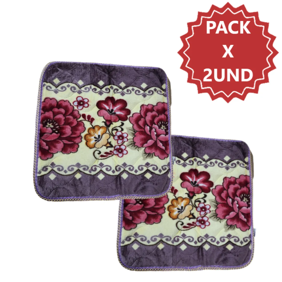 GENERICO - Pack 2 Alfombras de flores Piso de felpa de 50x50cm - Morado