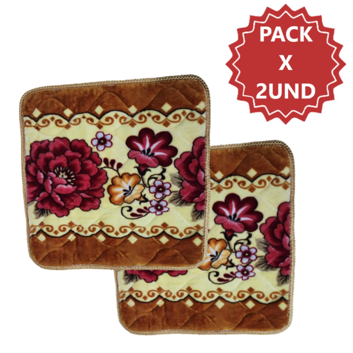 GENERICO - Pack 2 Alfombras de flores Piso de felpa de 50x50cm - Dorado