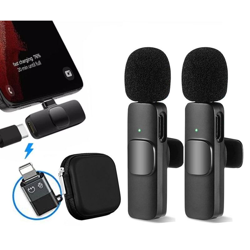 OEM - Microfonos Inalambricos 2 en 1 k9 TipoC y Adaptador Iphone con estuche