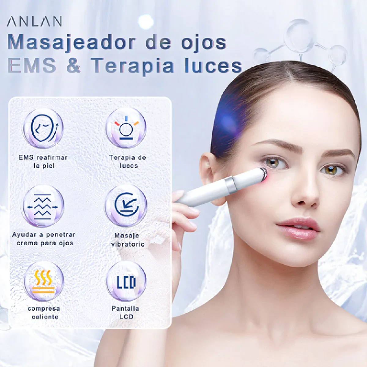 ANLAN - Masajeador de Ojos EMS Vibración Terapia LED Temperatura Pantalla LCD