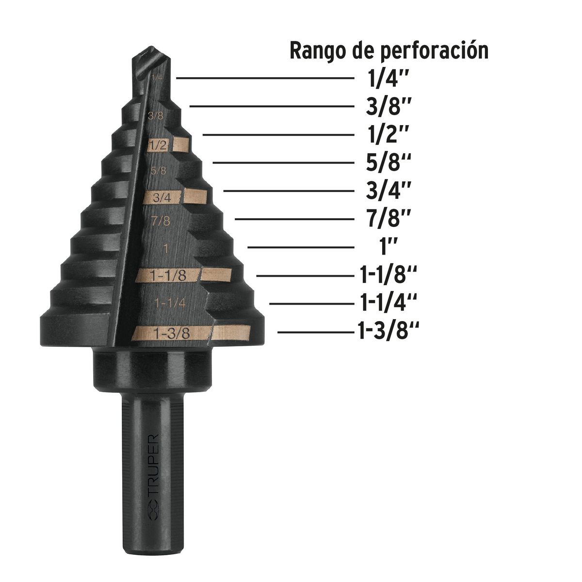 TRUPER - Broca 1/4" - 1 3/8" Escalonada para Fierro Metal HSS 12126 Truper