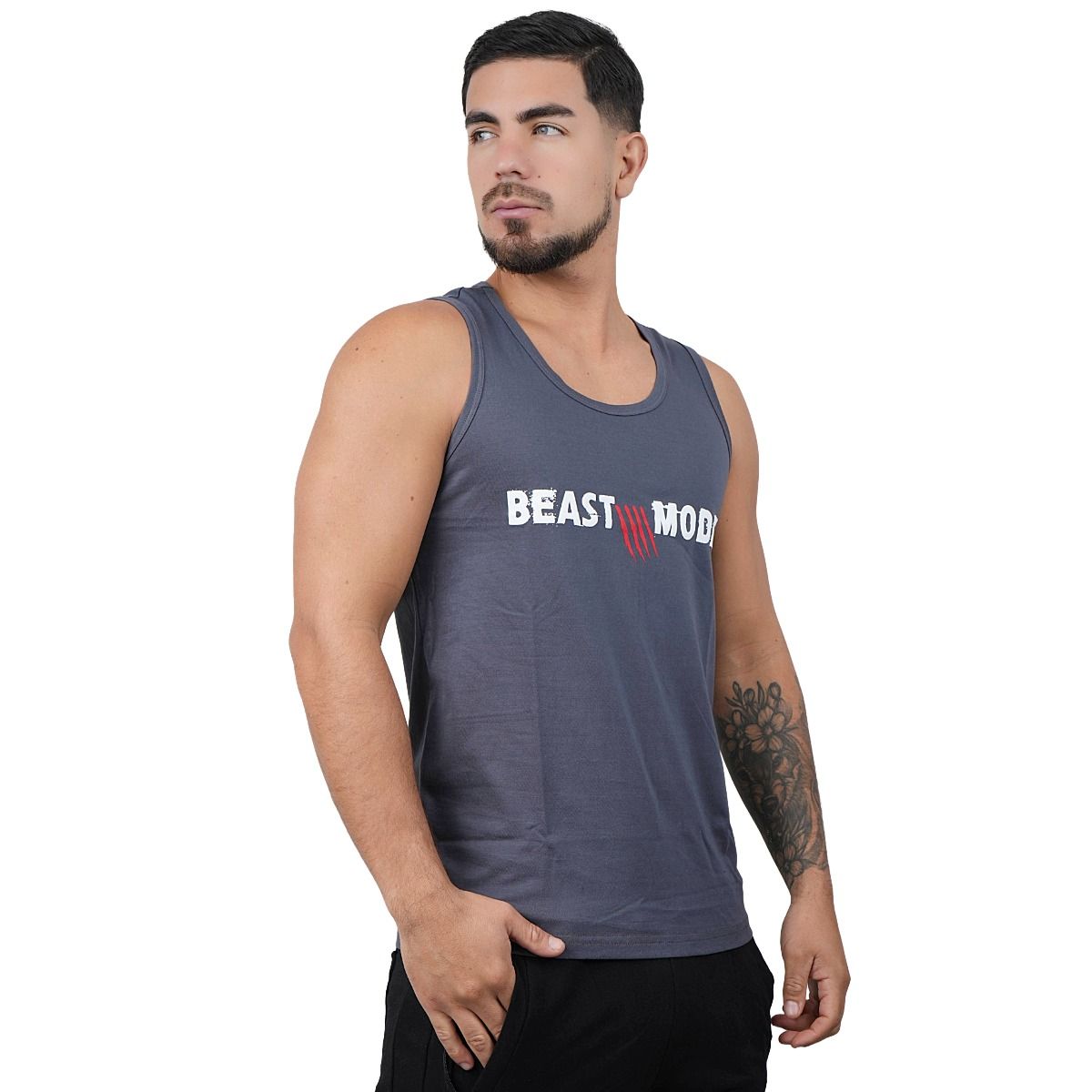 M MUSCLE MUSEUM - Bividi Deportivo Color Gris Beast Mode para Hombre