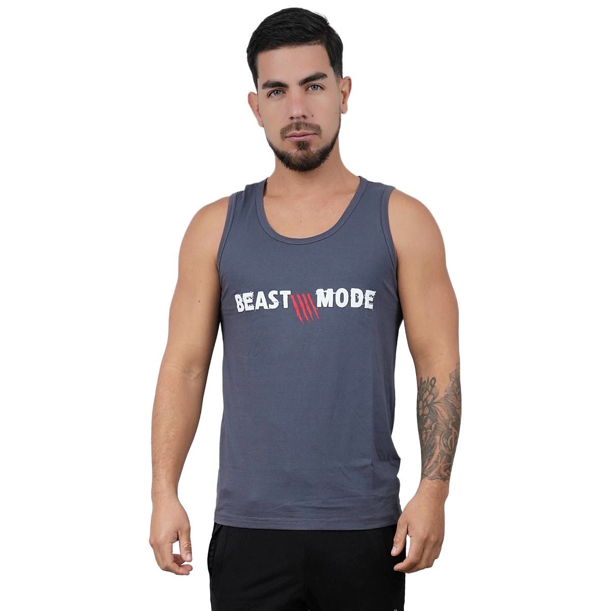 M MUSCLE MUSEUM - Bividi Deportivo Color Gris Beast Mode para Hombre