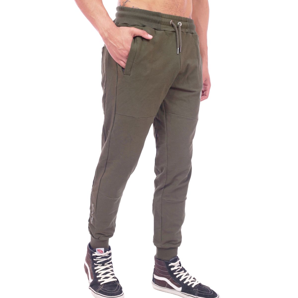 M MUSCLE MUSEUM - Jogger Deportivo Color Verde Militar Bolsillos con Cierre para Hombre
