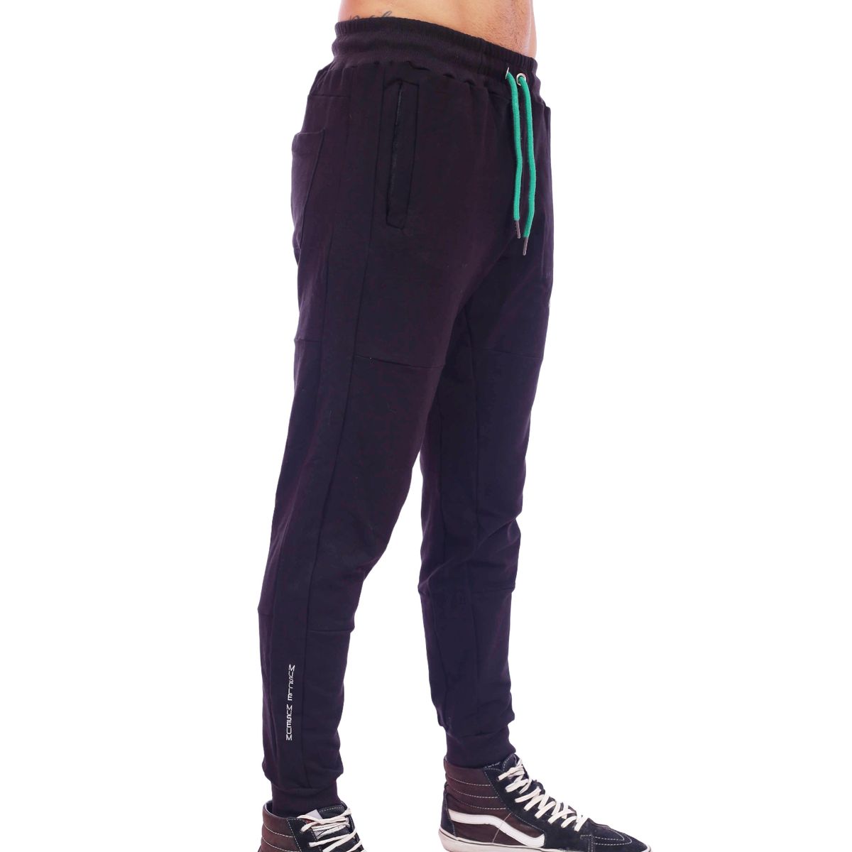 M MUSCLE MUSEUM - Jogger Deportivo Color Negro y Verde Bolsillos con Cierre para Hombre