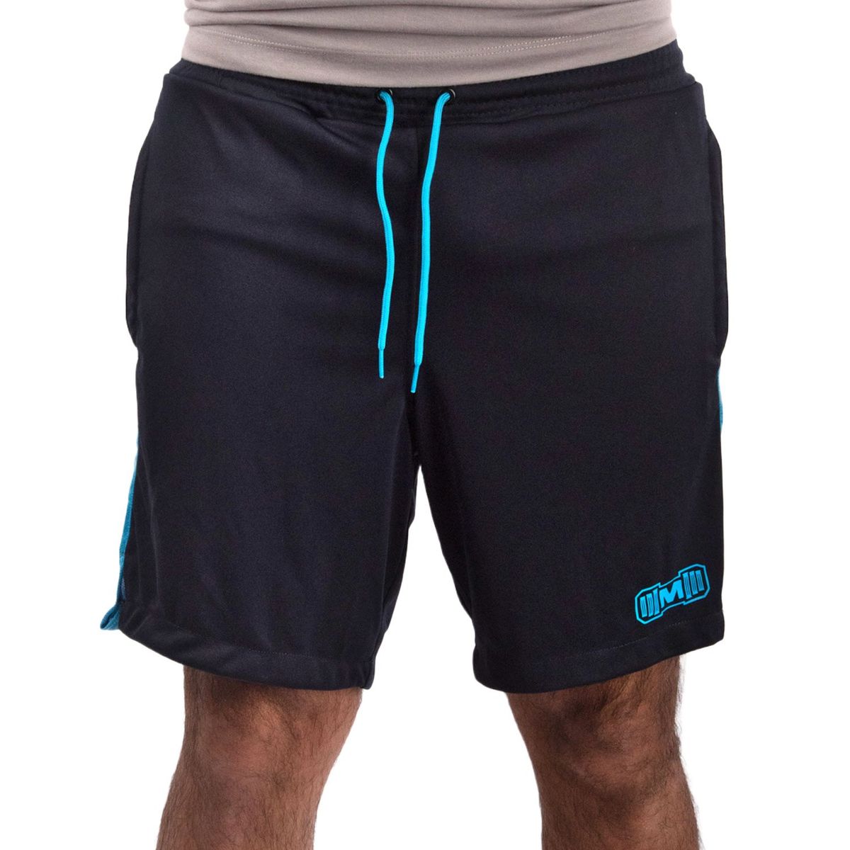 M MUSCLE MUSEUM - Short Deportivo Color Azul con Celeste y Bolsillos Con Cierre