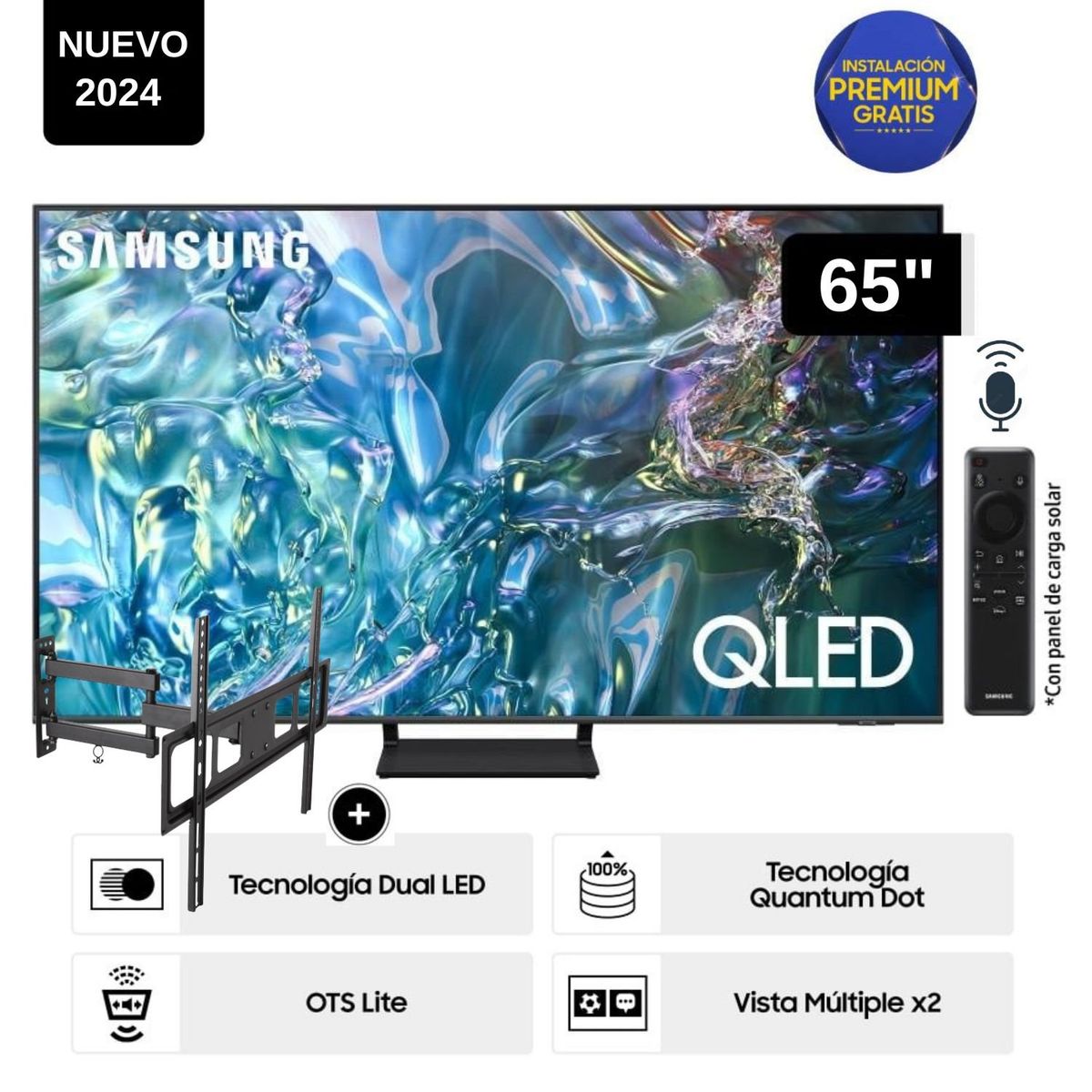 SAMSUNG - Televisor Samsung QLED Tizen OS Smart Tv 65 4K QN65Q65DAGXPE + Rack Giratorio