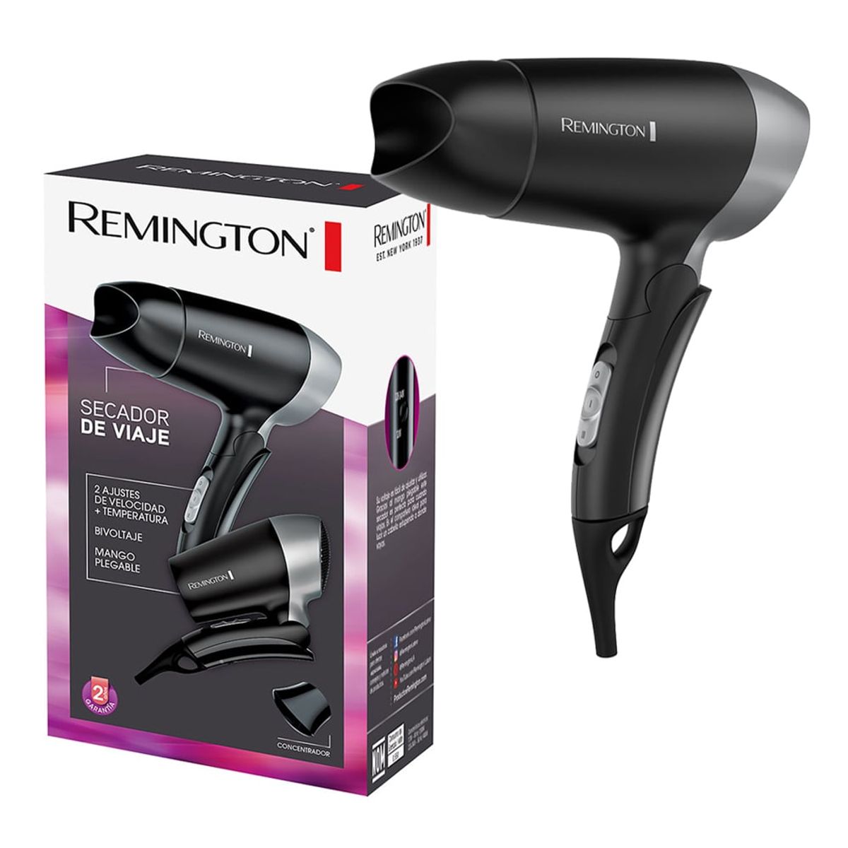 REMINGTON - Secador Remington de Viaje D2400 con Mango Plegable