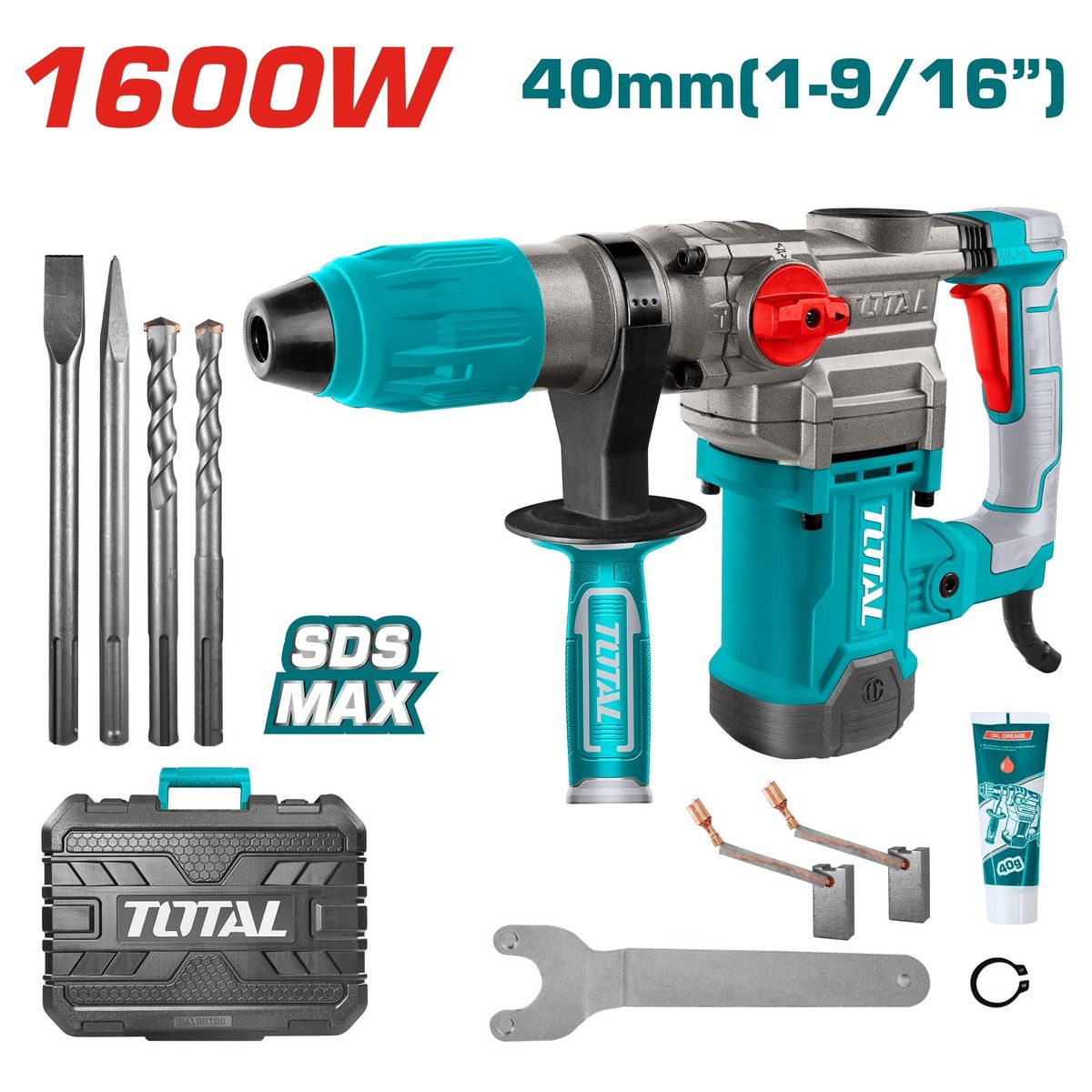 TOTAL TOOLS - ROTOMARTILLO SDS MAX  INDUSTRIAL 1600W 10 JOULES 40MM  TOTAL  TH1163855