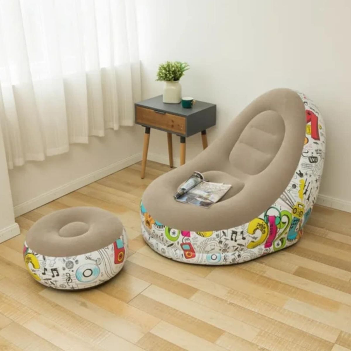 GENERICO - Puff Inflable Posapies Sillon Con Diseño Niños Hombres Mujeres Hogar