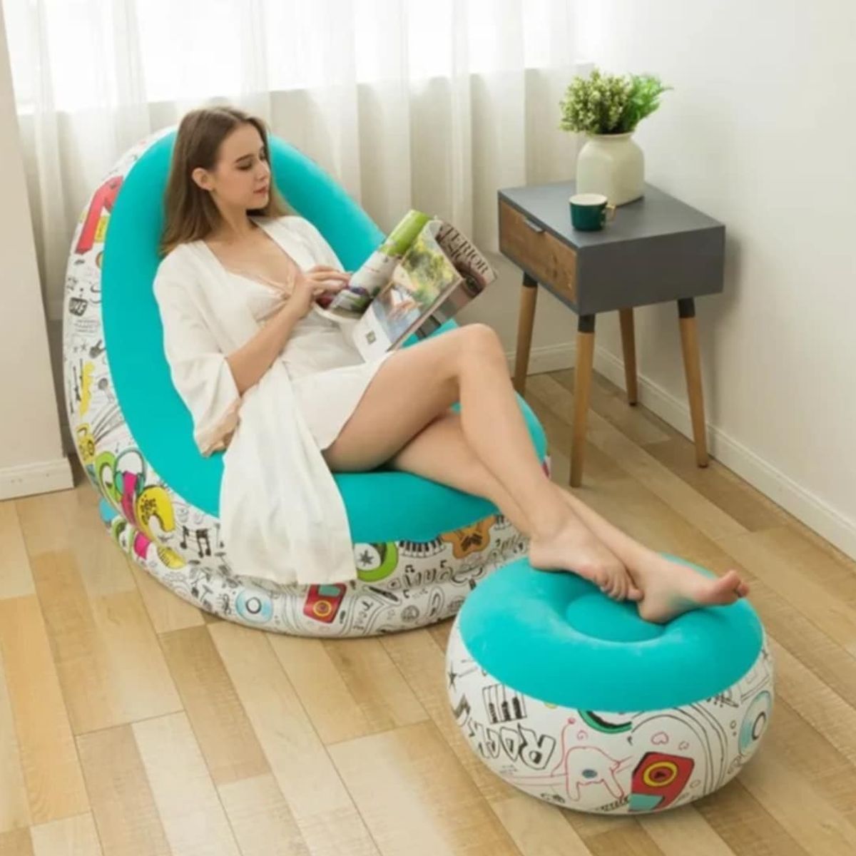 GENERICO - Puff Inflable Posapies Sillon Con Diseño Niños Hombres Mujeres Hogar