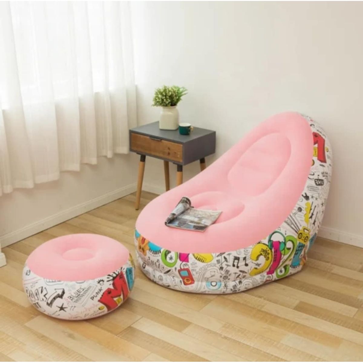 GENERICO - Puff Inflable Posapies Sillon Con Diseño Niños Hombres Mujeres Hogar