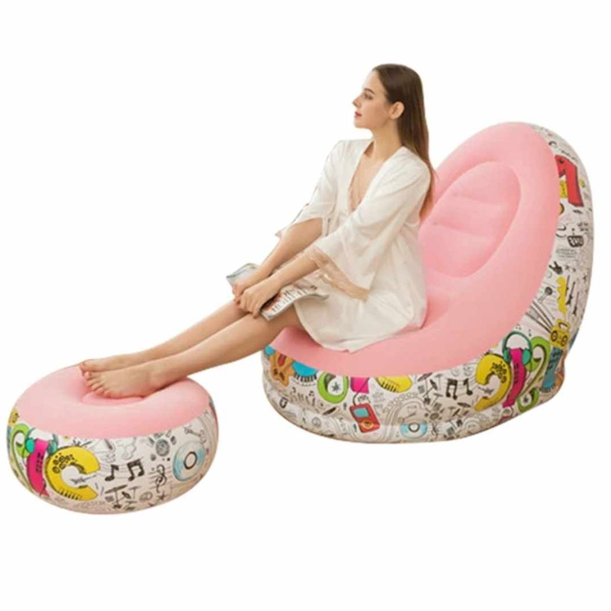 GENERICO - Puff Inflable Posapies Sillon Con Diseño Niños Hombres Mujeres Hogar