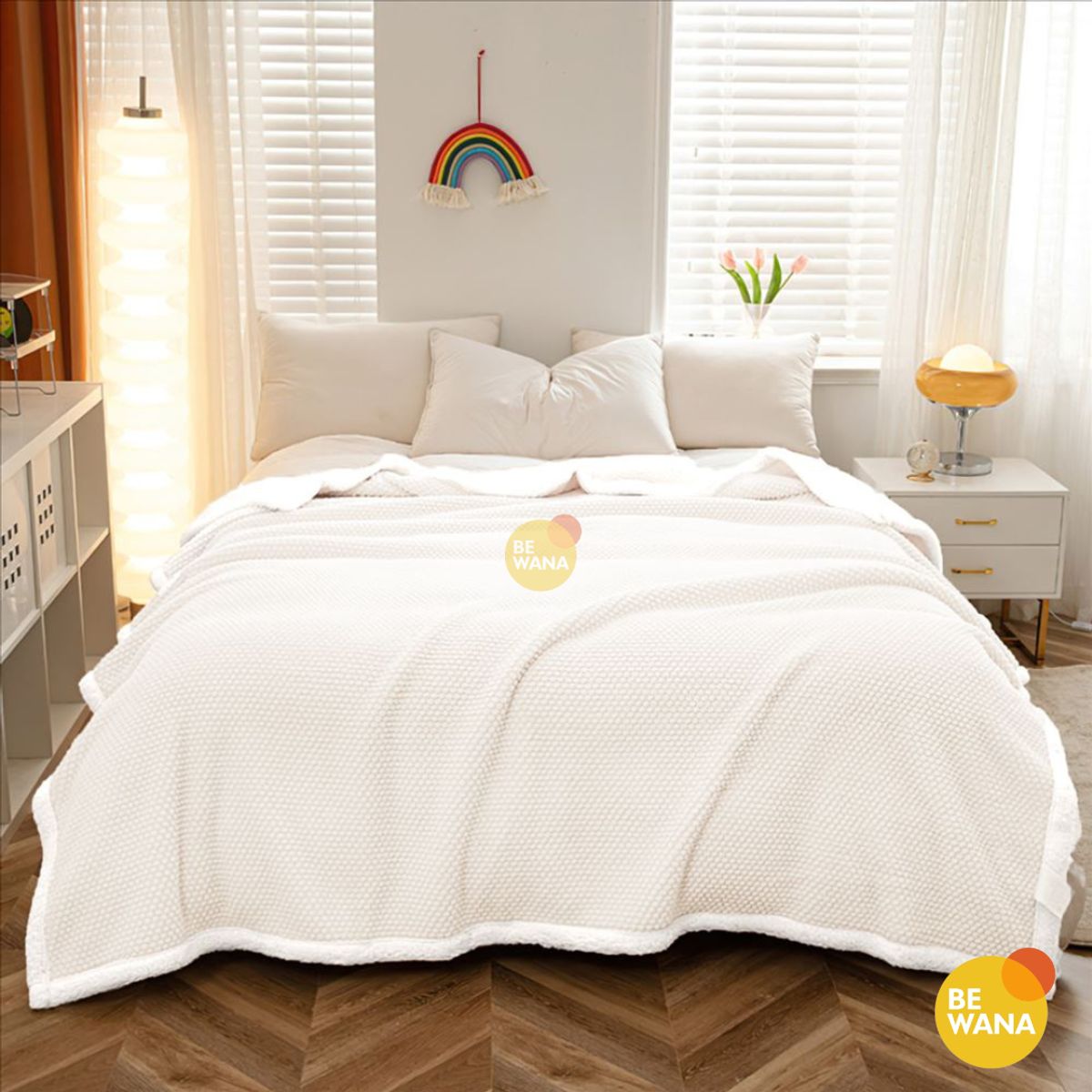 CASATEX - Manta Antialérgica Carnero Alto Relieve Lujo QUEEN CREMA