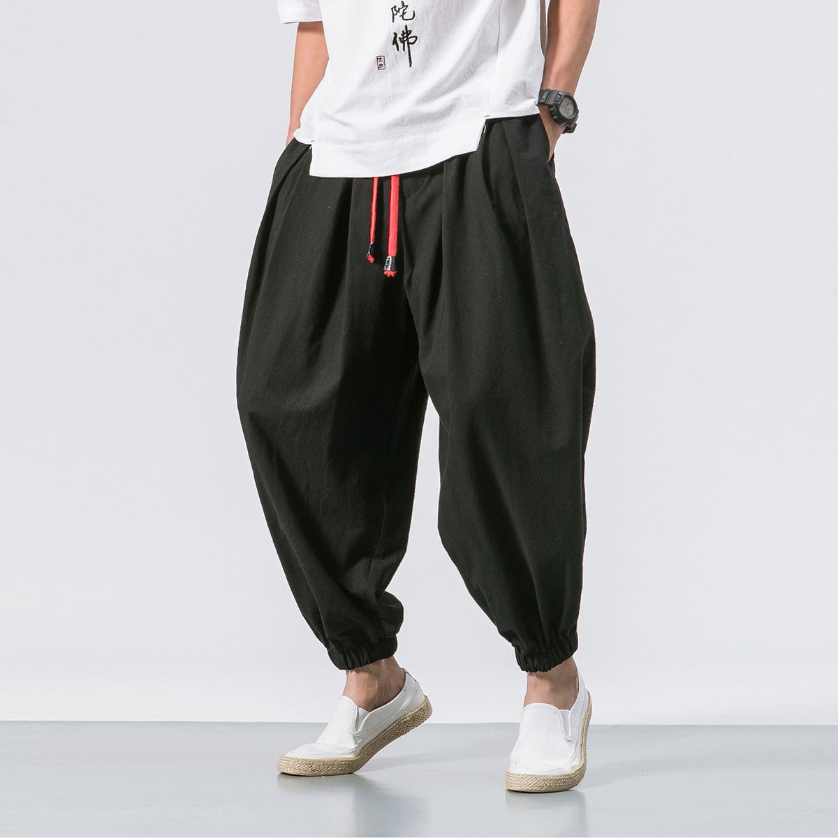 BLWOENS - pantalones baggy largos para hombres-Negro