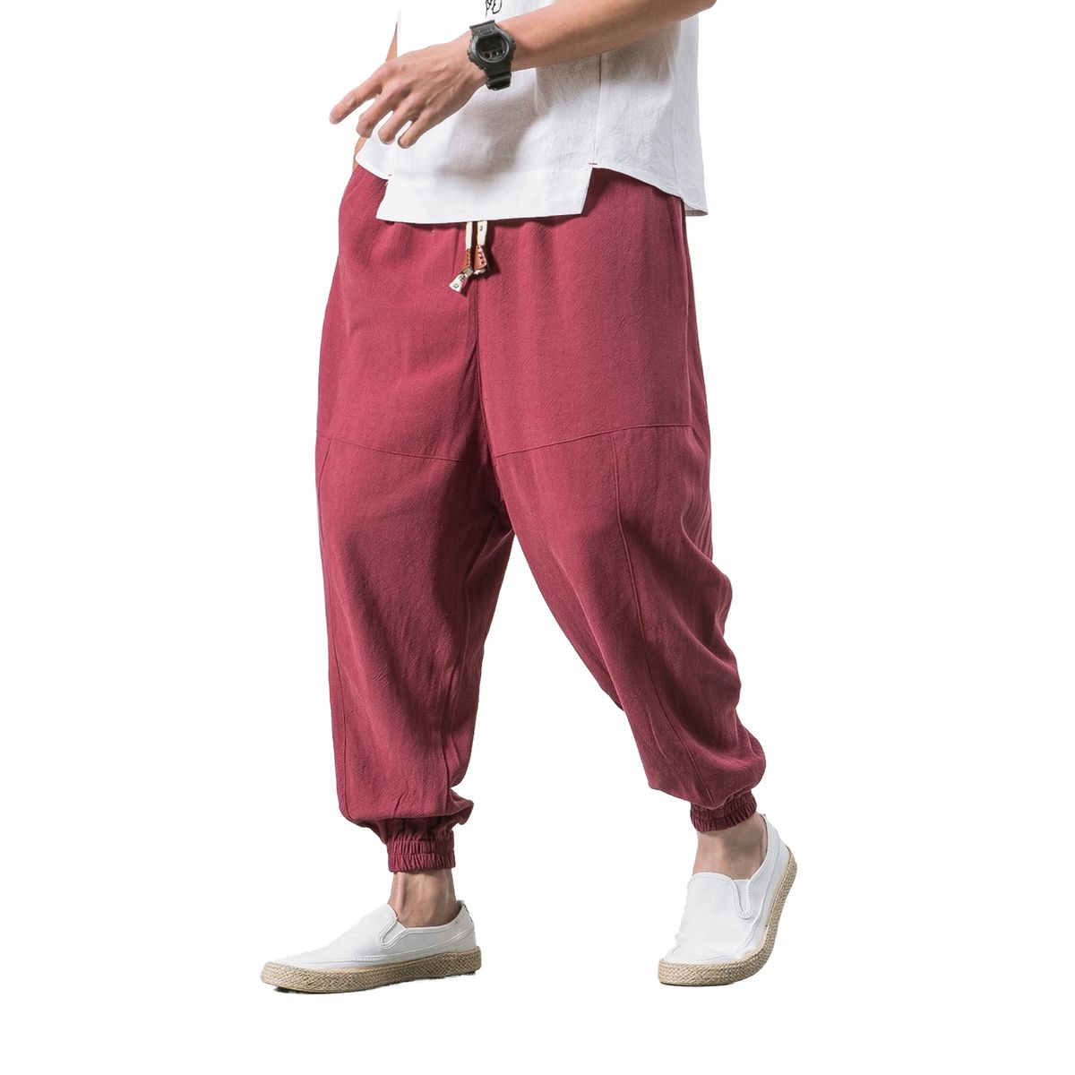 BLWOENS - pantalones baggy largos para hombres-Rojo