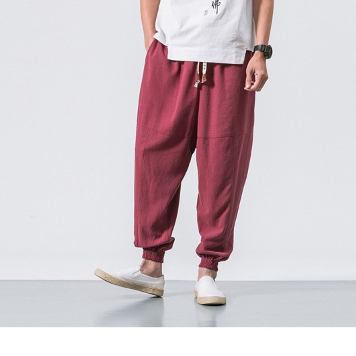 BLWOENS - pantalones baggy largos para hombres-Rojo