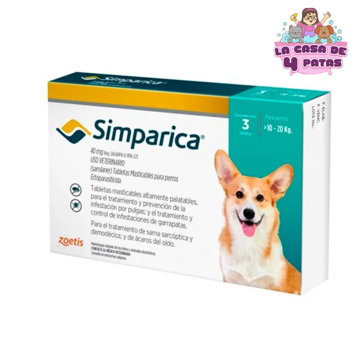 SIMPARICA - Simparica de 10 a 20  kg x 3 Pastillas