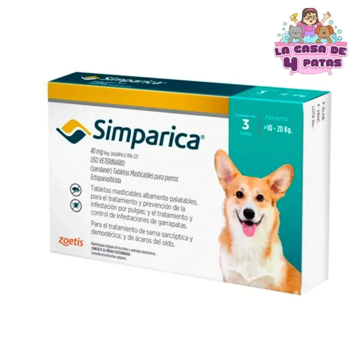SIMPARICA - Simparica de 10 a 20  kg x 3 Pastillas