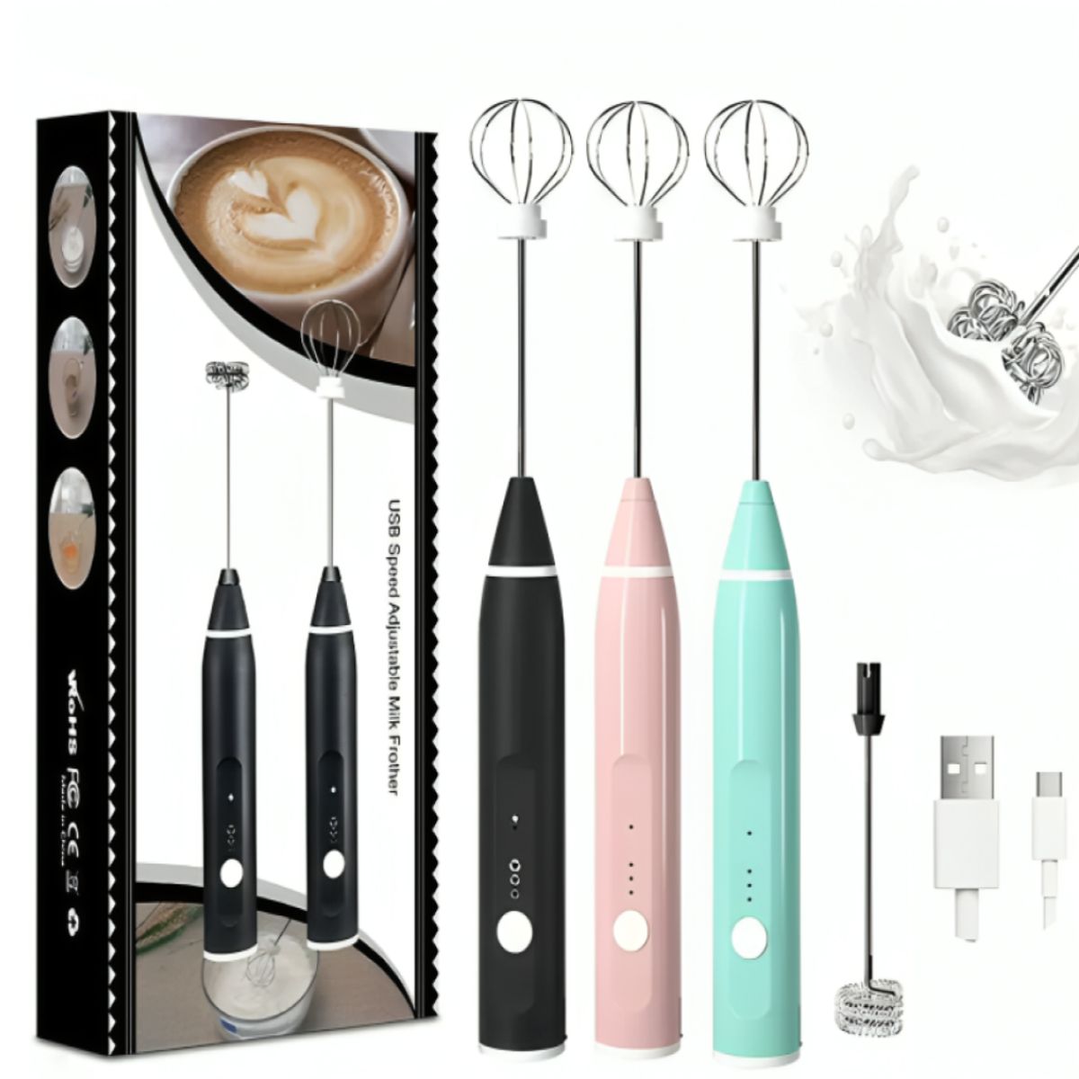 GENERICO - Mini batidora eléctrica inalámbrica con USB para café VERDE