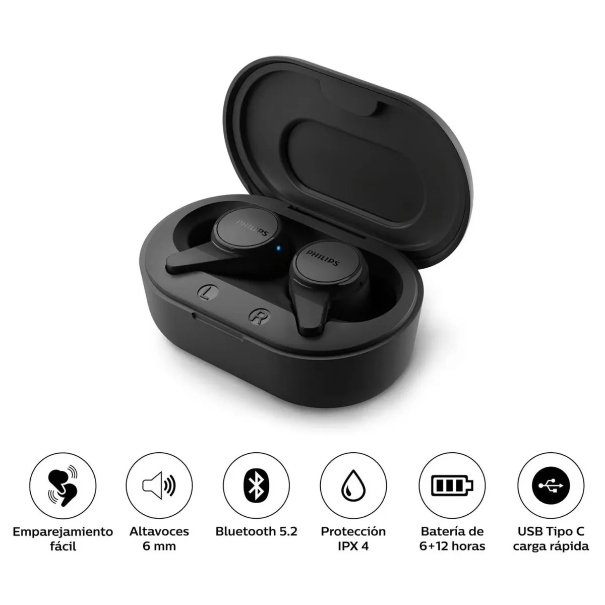 PHILIPS - Audífonos Bluetooth Philips TAT1207 True Wireless Negro