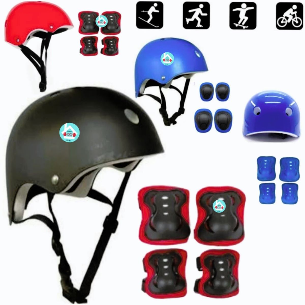 LH ELECTRONIC - Casco de Protección con Rodilleras y Coderas Niños