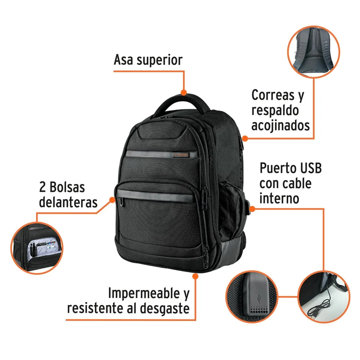 TRUPER - Kit Mochila porta laptop y Termo acero Inoxidable Truper