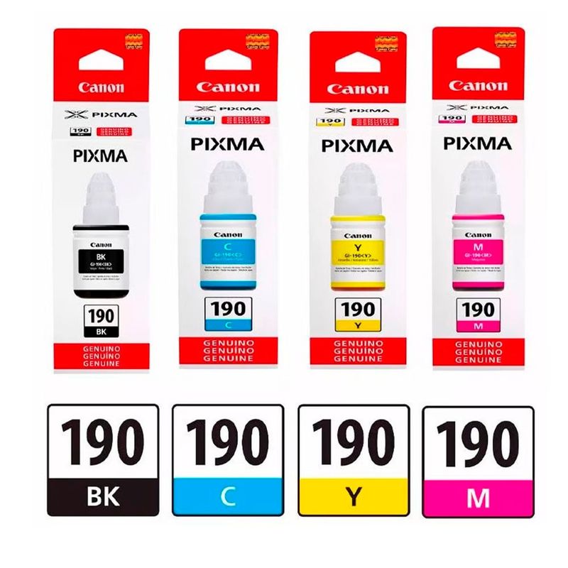 CANONTEX - Tinta canon GI-190 kit de 4 colores Negro.Cian.Magenta y Yellow