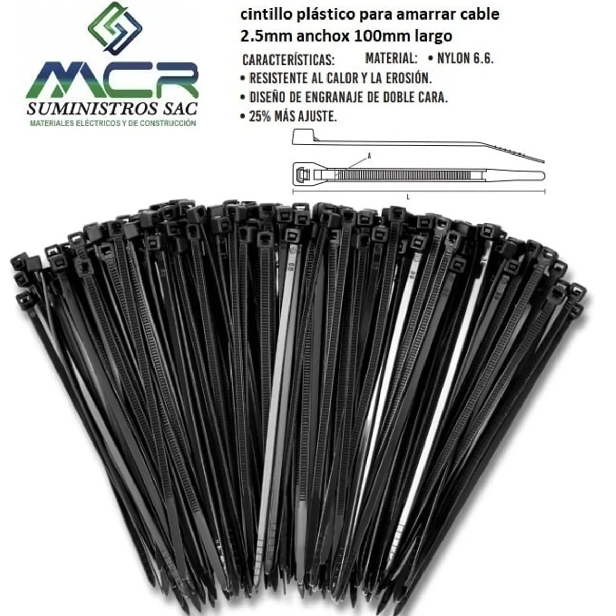 GENERICO - AMARRA CABLE CINTILLO DE 2.5 MM DE ANCHO X 100 MM DE LARGO NEGRO